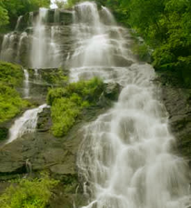Amicalola falls Hiking trail with waterfall.
