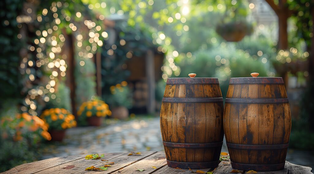 Beautiful scenery with wine and fairy lights.